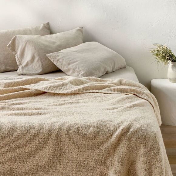 Casaluna -  Boucle Wool-Blend Blanket for Bedroom Nat Natural - Picture 1 of 4